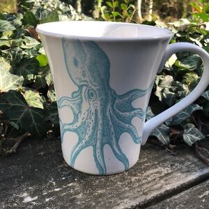 222 Fifth Coastal Life Coral Octopus Mug Fine Porcelain 10 oz.